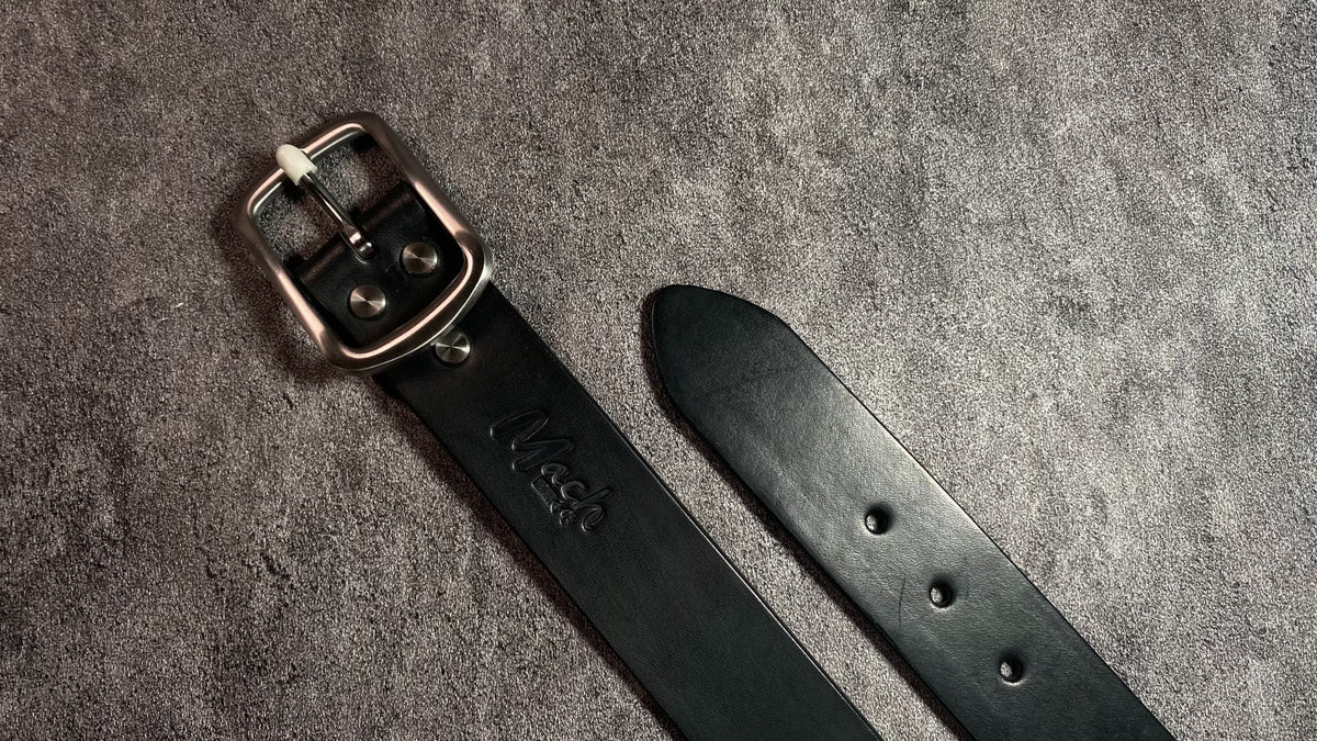 Black Leather Belt Vegetable-Tanned Copper Buckle