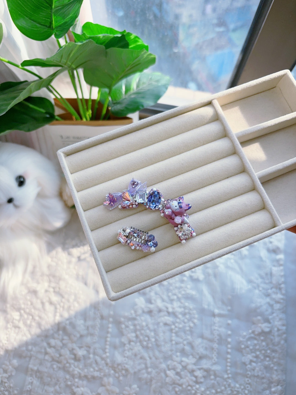 Purple Crystal Frog Pet Hair Clip Set