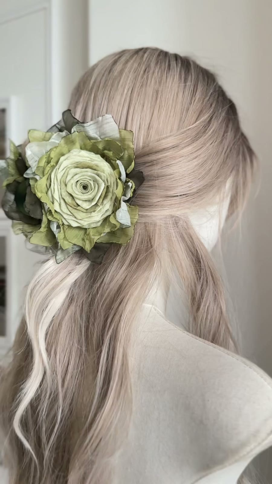 Green Fabric Rose Hair Clip