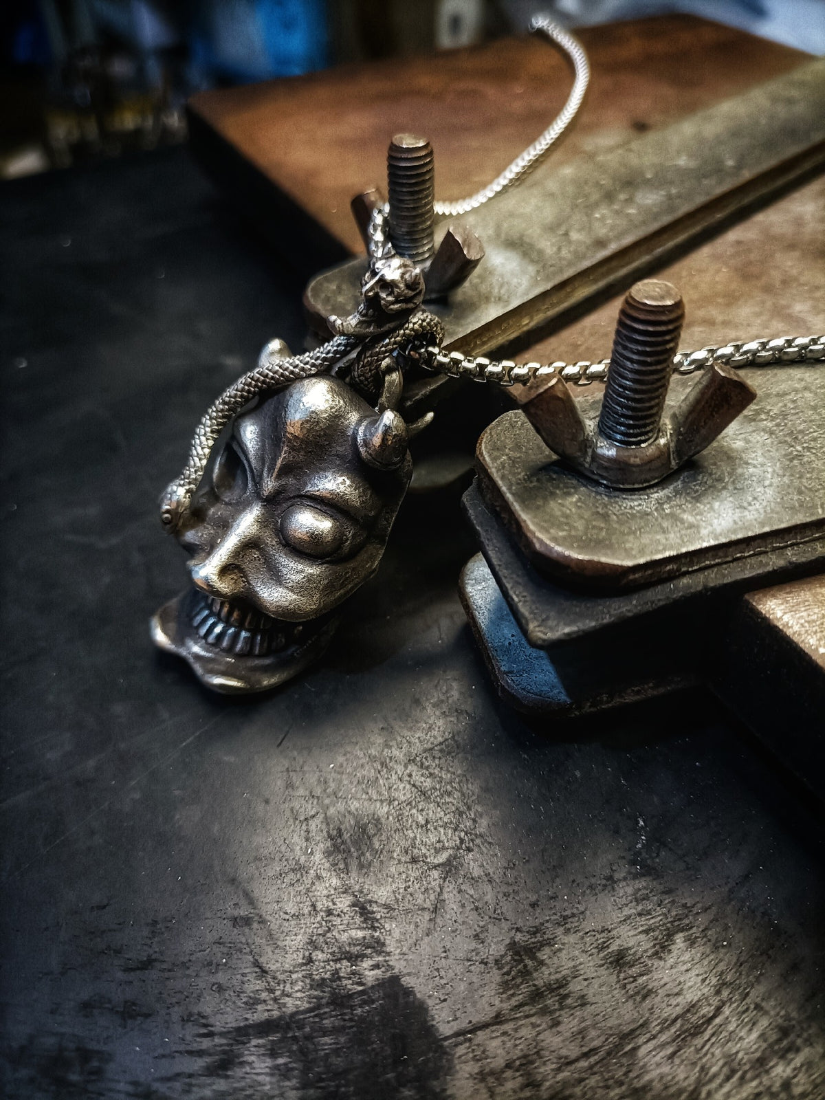 Handcrafted Silver Demon Head Pendant