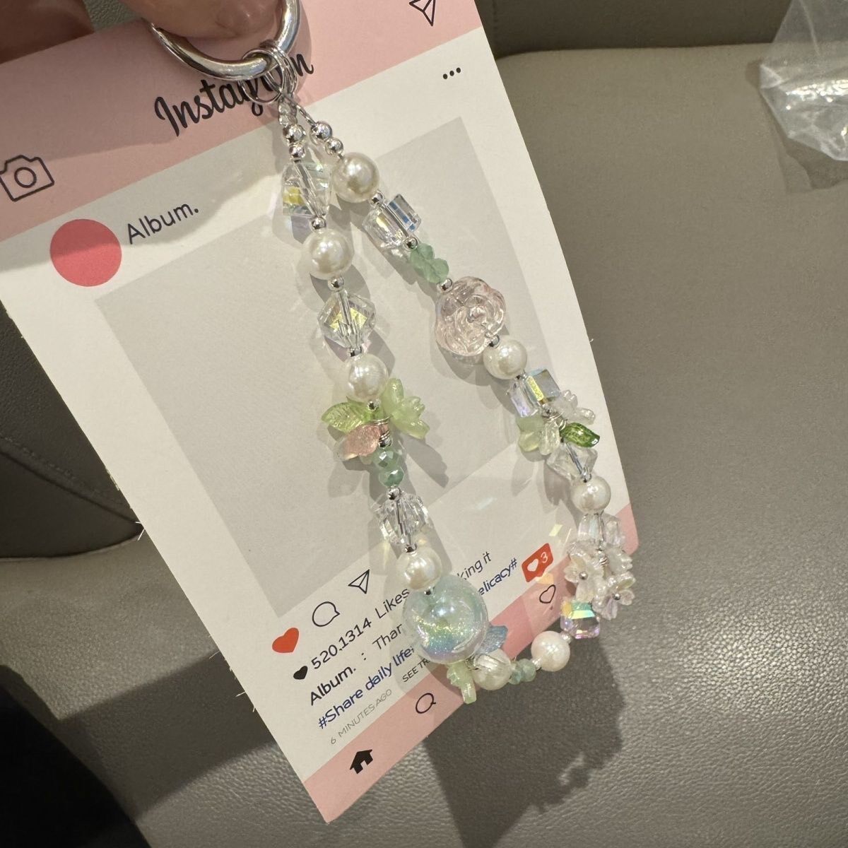 Beaded Phone Charm with Pearl Accents