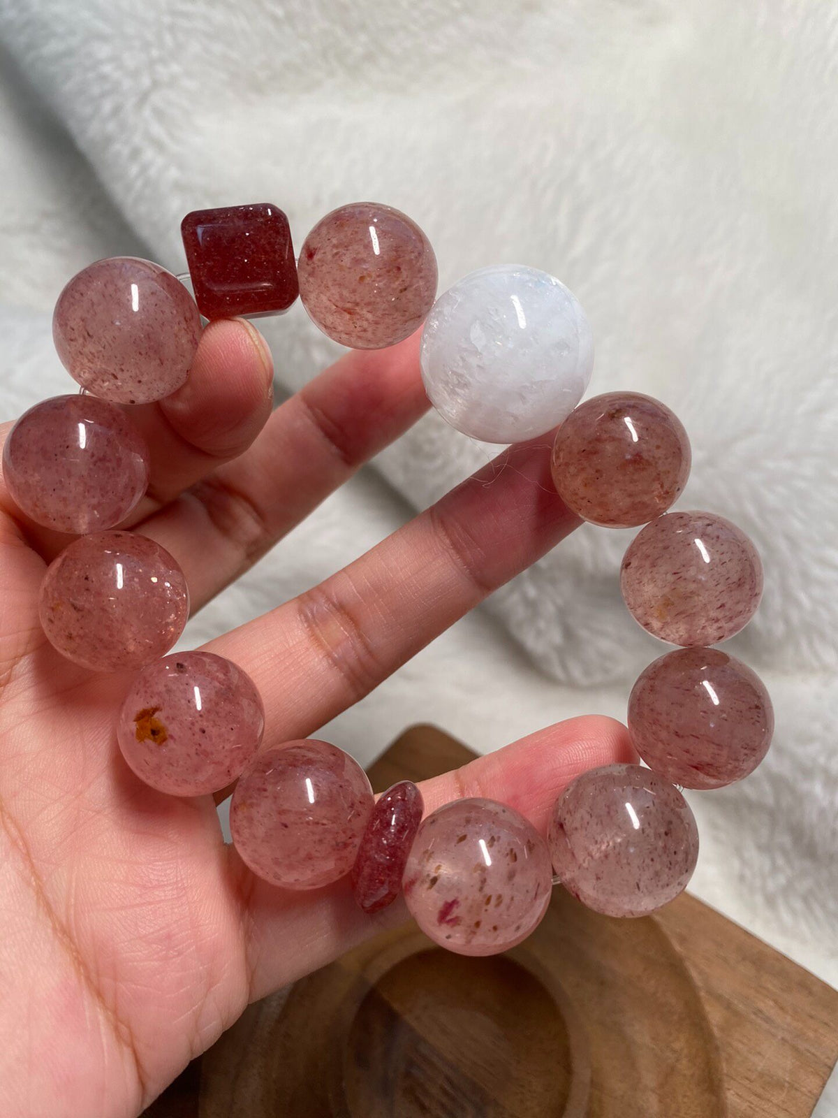 Strawberry Quartz Crystal Bracelet with White Phantom Bead