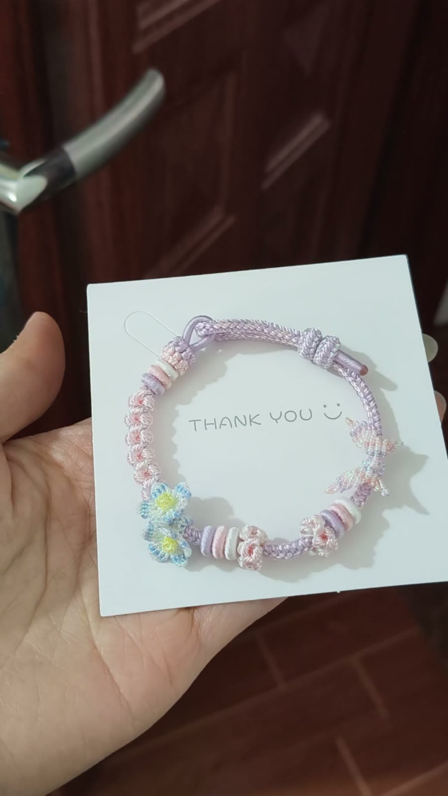 Handwoven Pink Lavender Gradient Cord Bracelet