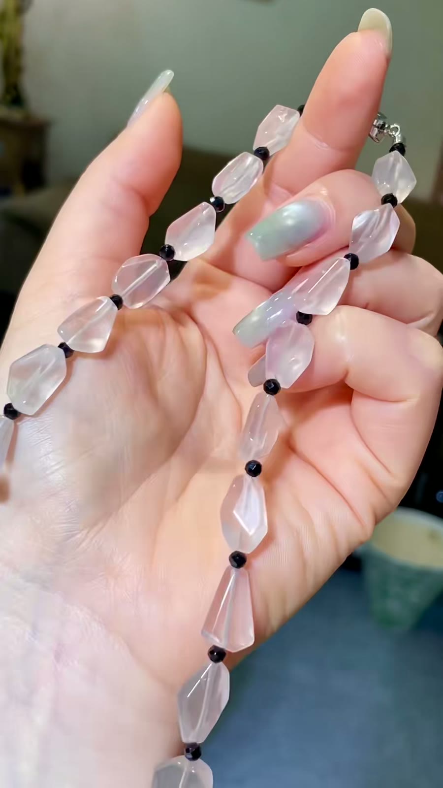 Rose Quartz and Black Spinel Beaded Necklace