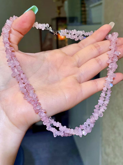 Double-Strand Pink Crystal Chip Necklace, 40cm