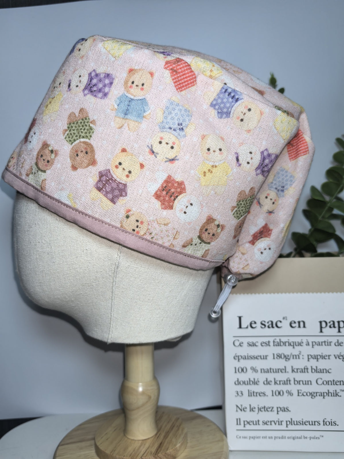Cotton Linen Bear Print Surgical Cap