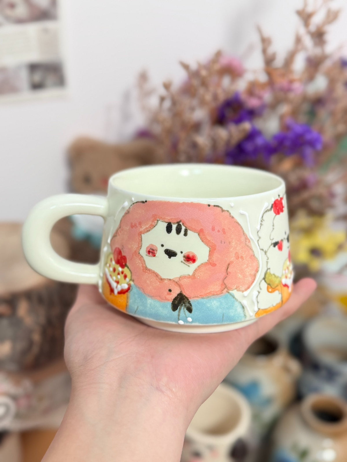 ハンドメイド陶器 コーヒーマグ 270cc 猫と犬