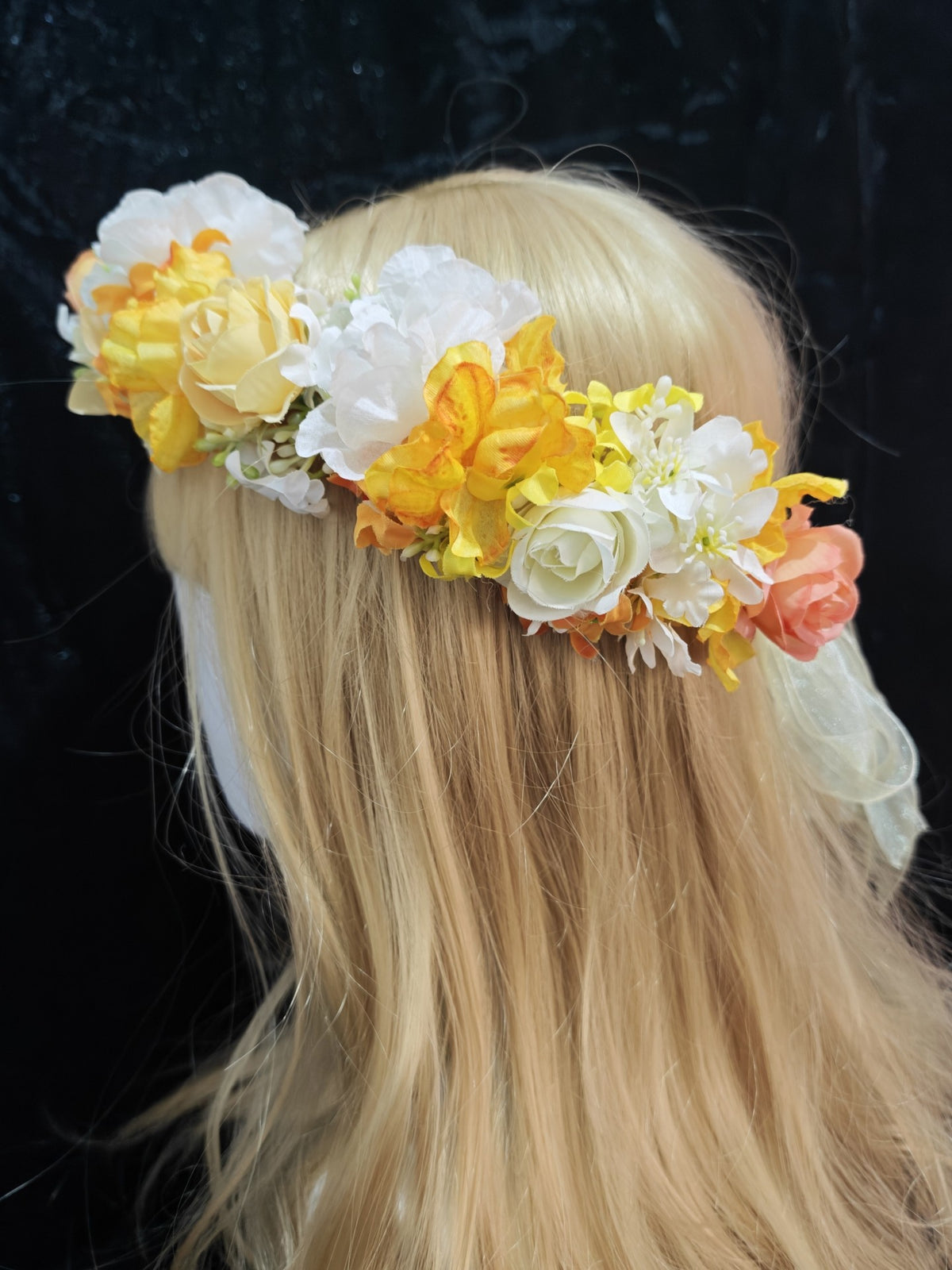 Floral Crown Headpiece with Adjustable Ribbon