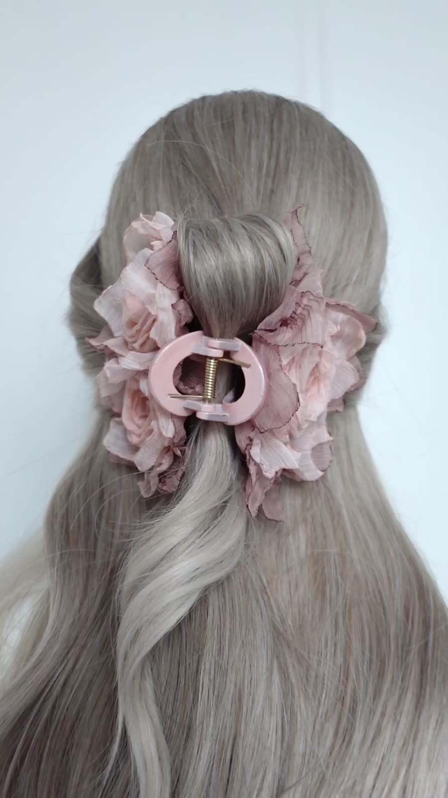 Peach Fabric Rose Claw Clip
