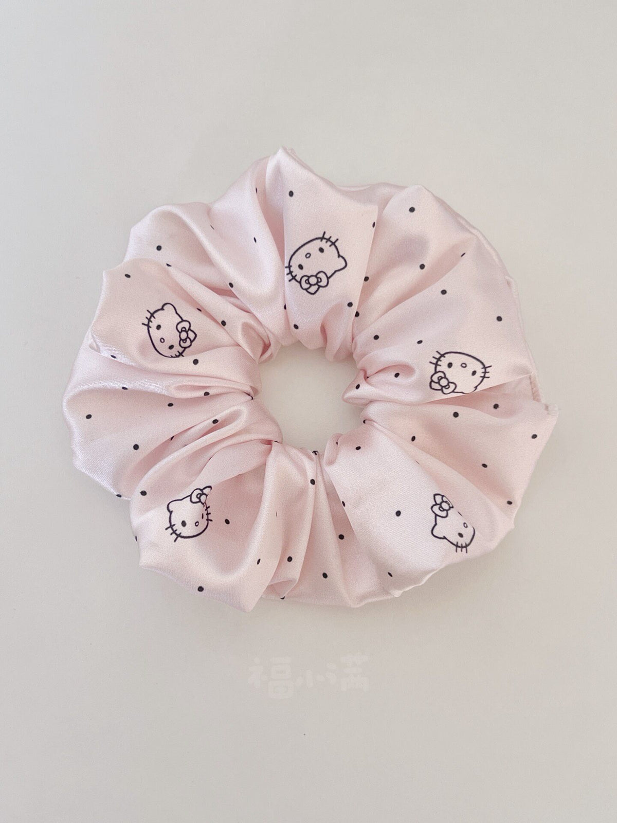 Pink Hello Kitty Polka Dot Satin Scrunchie