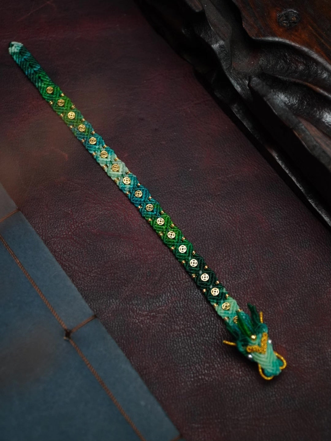 Green Dragon Head Woven Cord Bracelet