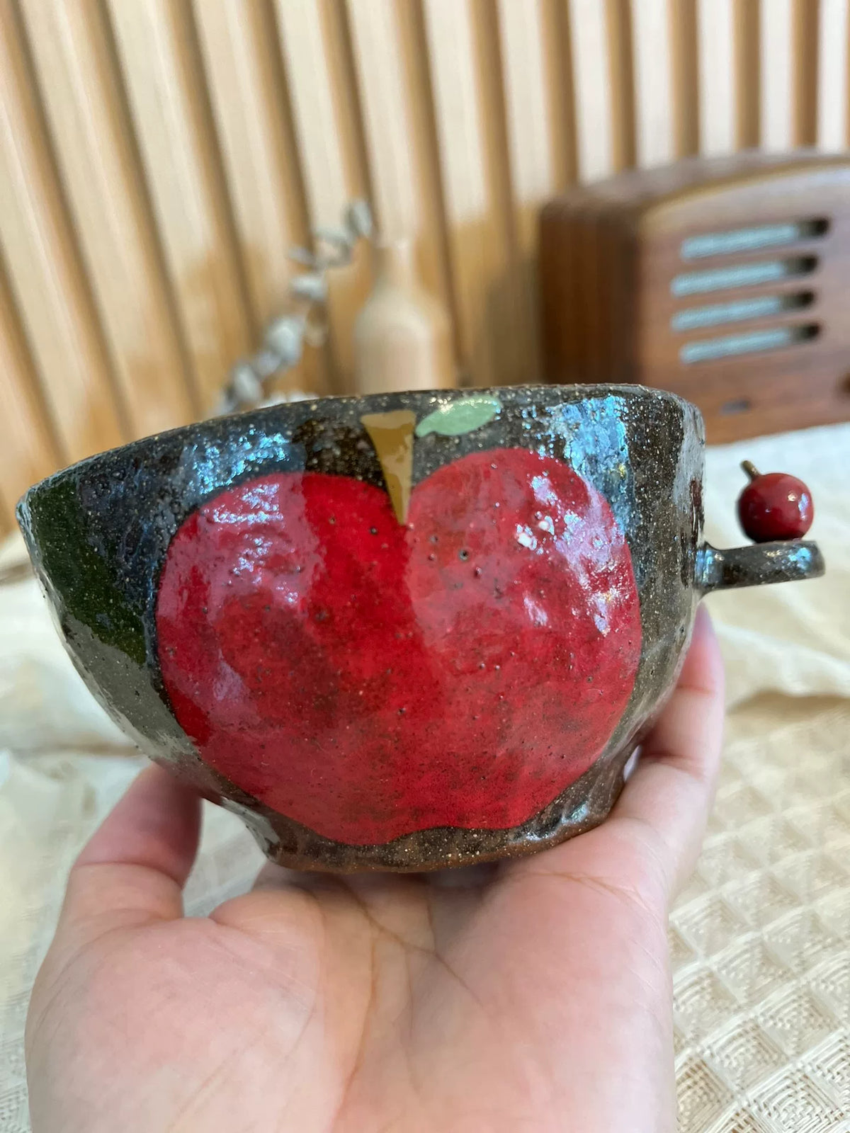 Handmade Black Pottery Apple Bowl 380 ml