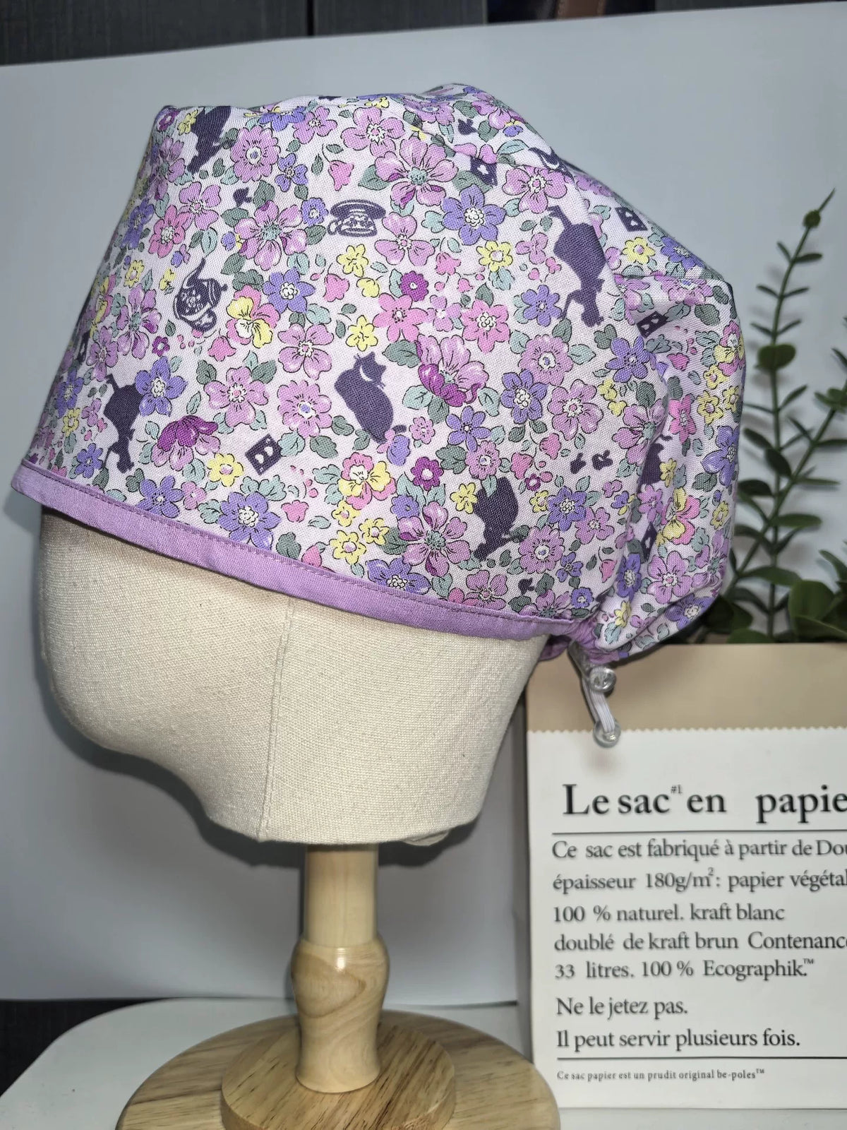 Charlotte de soins en coton 100 % imprimé chats et fleurs