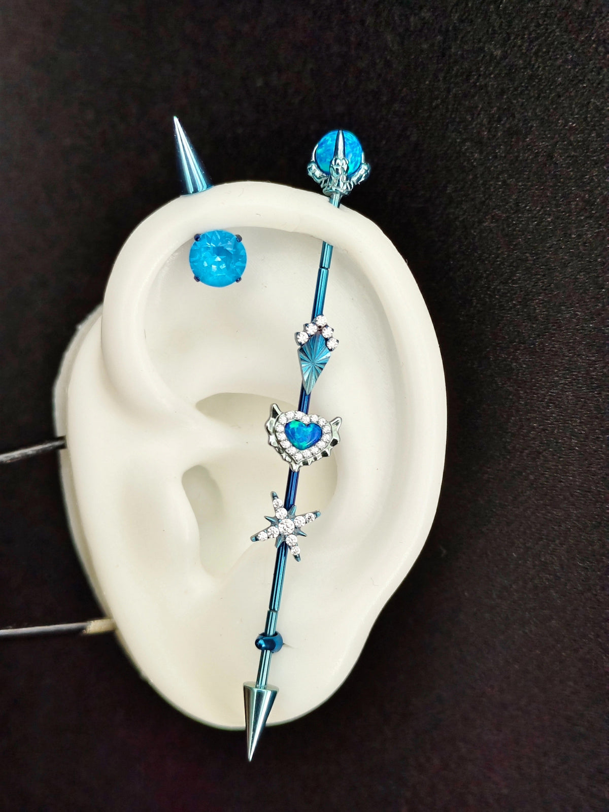 Titanium Ear Bridge Jewelry Set Blue Opal