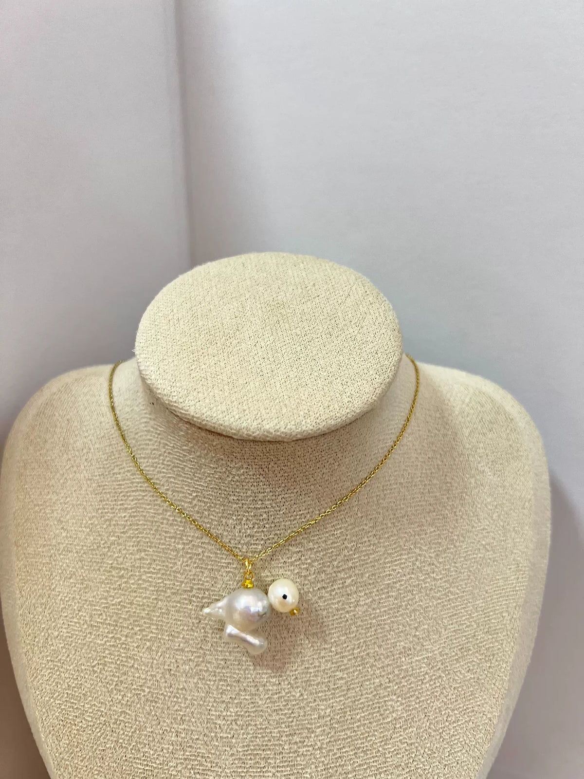 Canary Bird Baroque Pearl Pendant Necklace