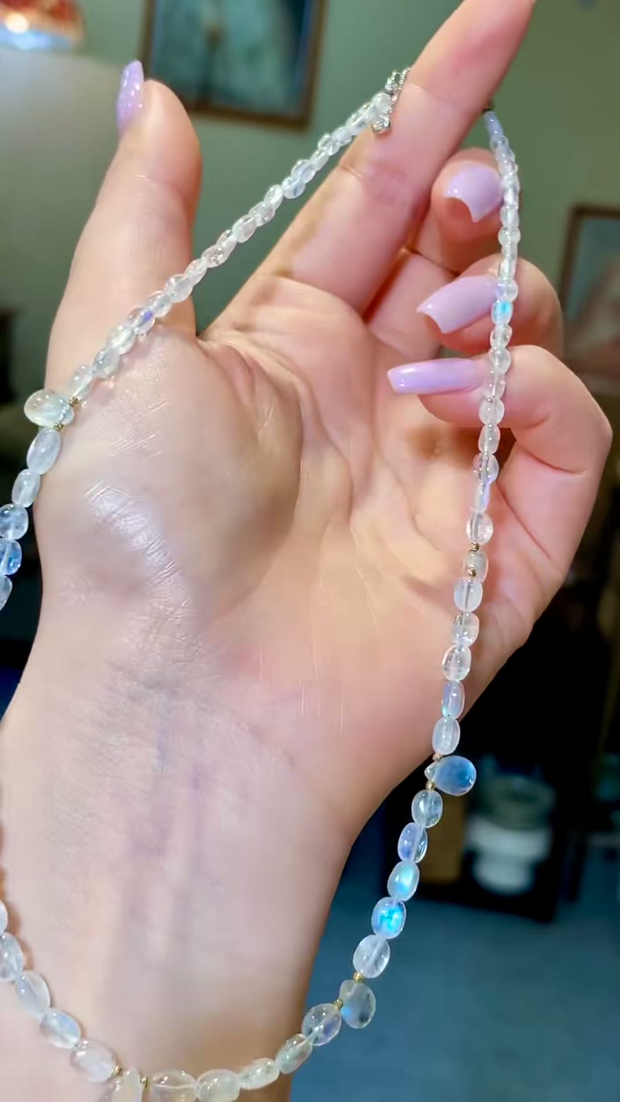Moonstone Necklace Teardrop Blue Adularescence