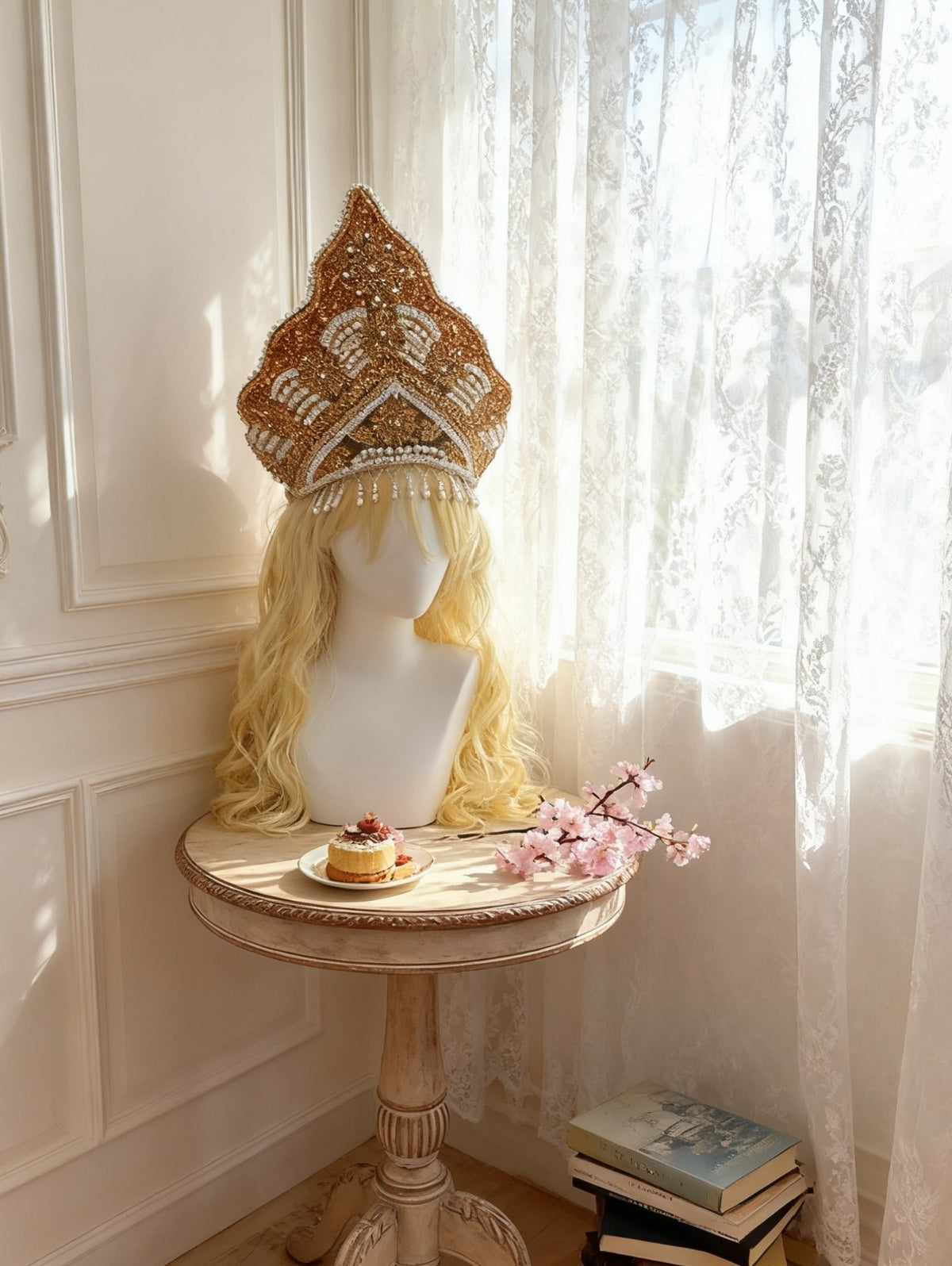 Gold Beaded Kokoshnik Lolita Crown Headpiece