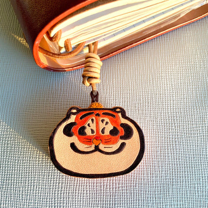 Hand-Painted Leather Tiger Charms for Journal Bag Key Phone