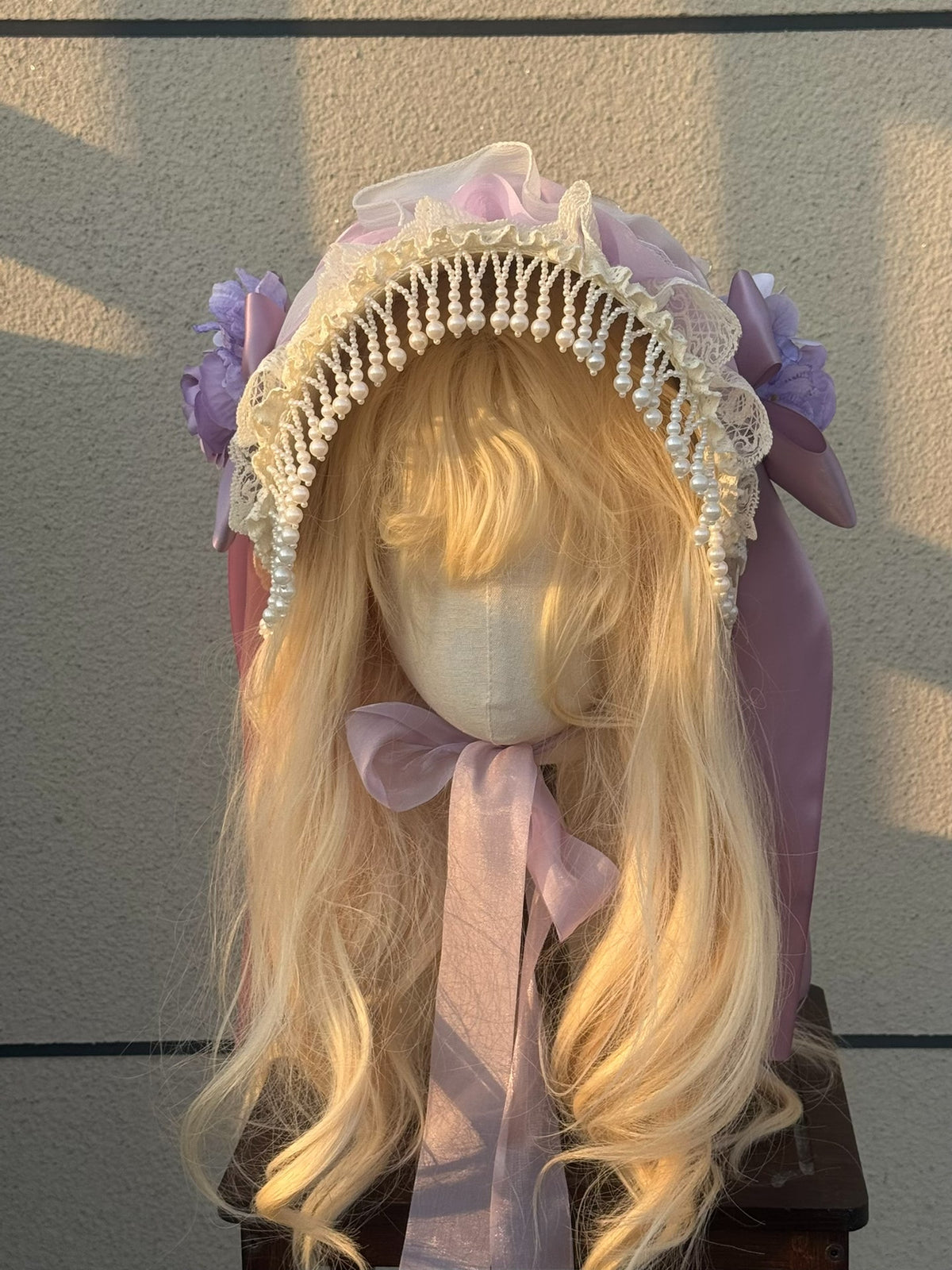 Handmade Lolita Bonnet Purple Lace BNT