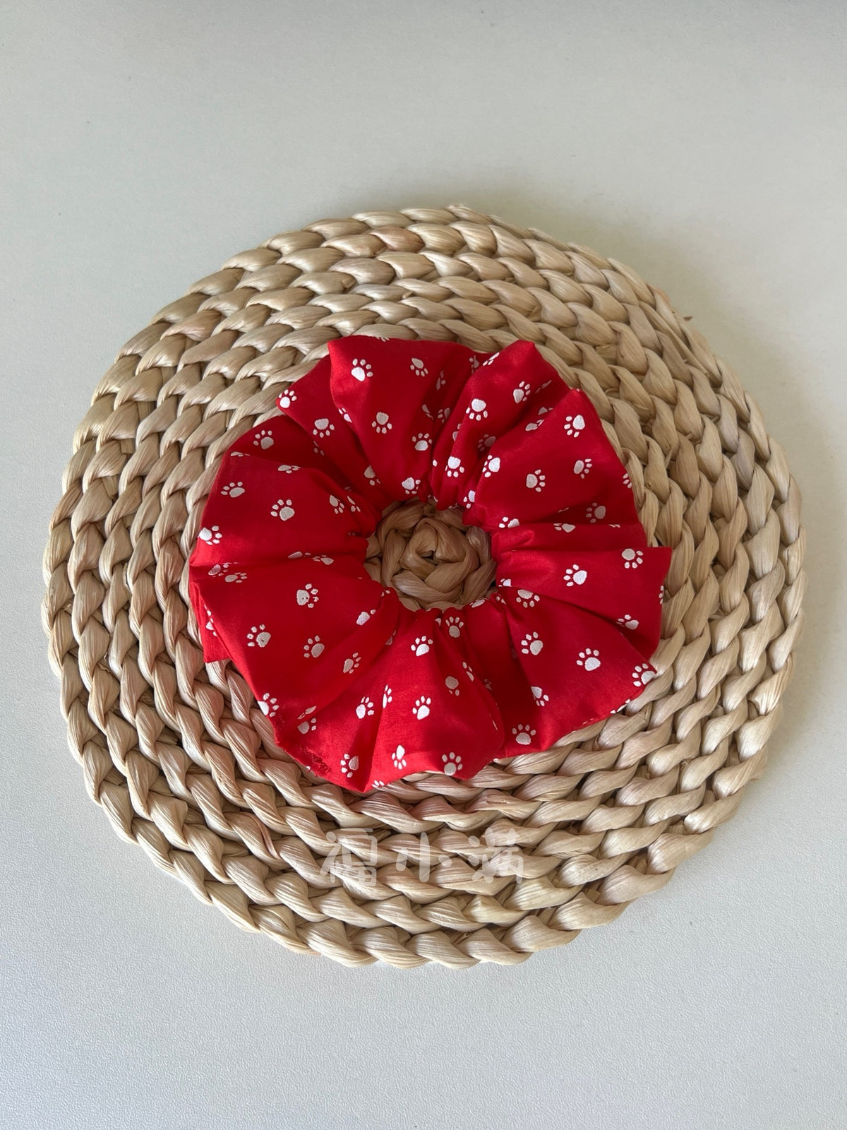 Red Scrunchie White Paw Print
