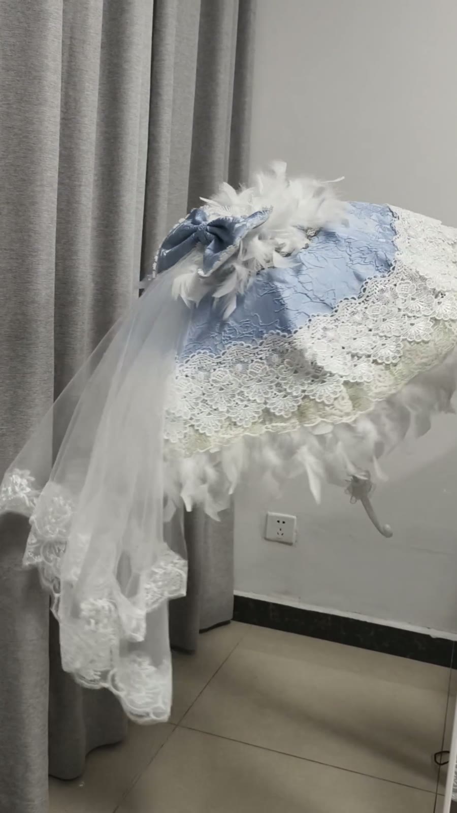 Light Blue Lolita Lace Feather Umbrella