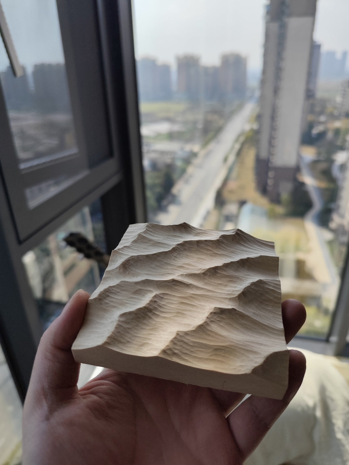 Handcrafted Linden Wood Wave Relief Carving