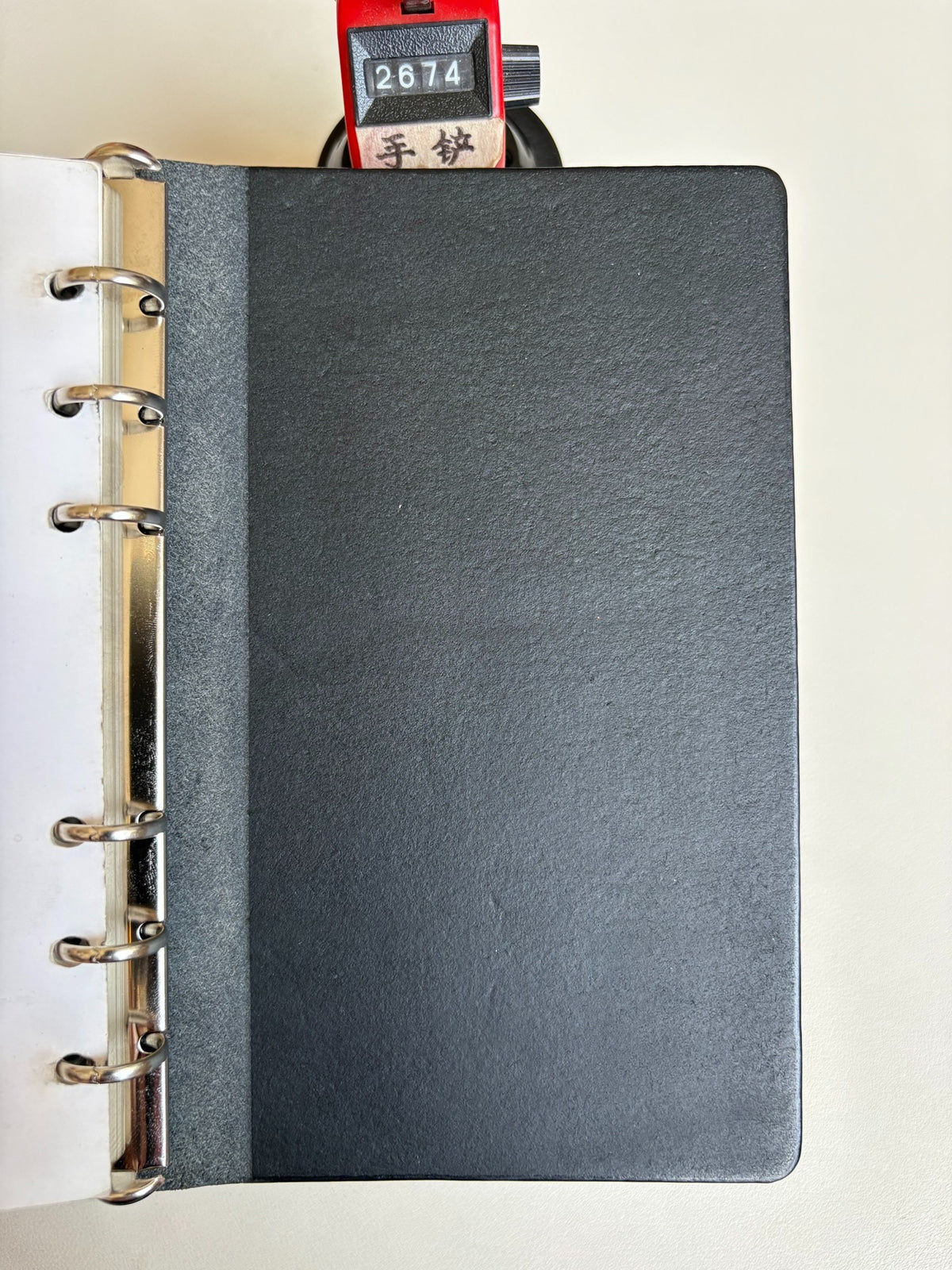 Handmade A6 Leather Ring Binder Cover Black