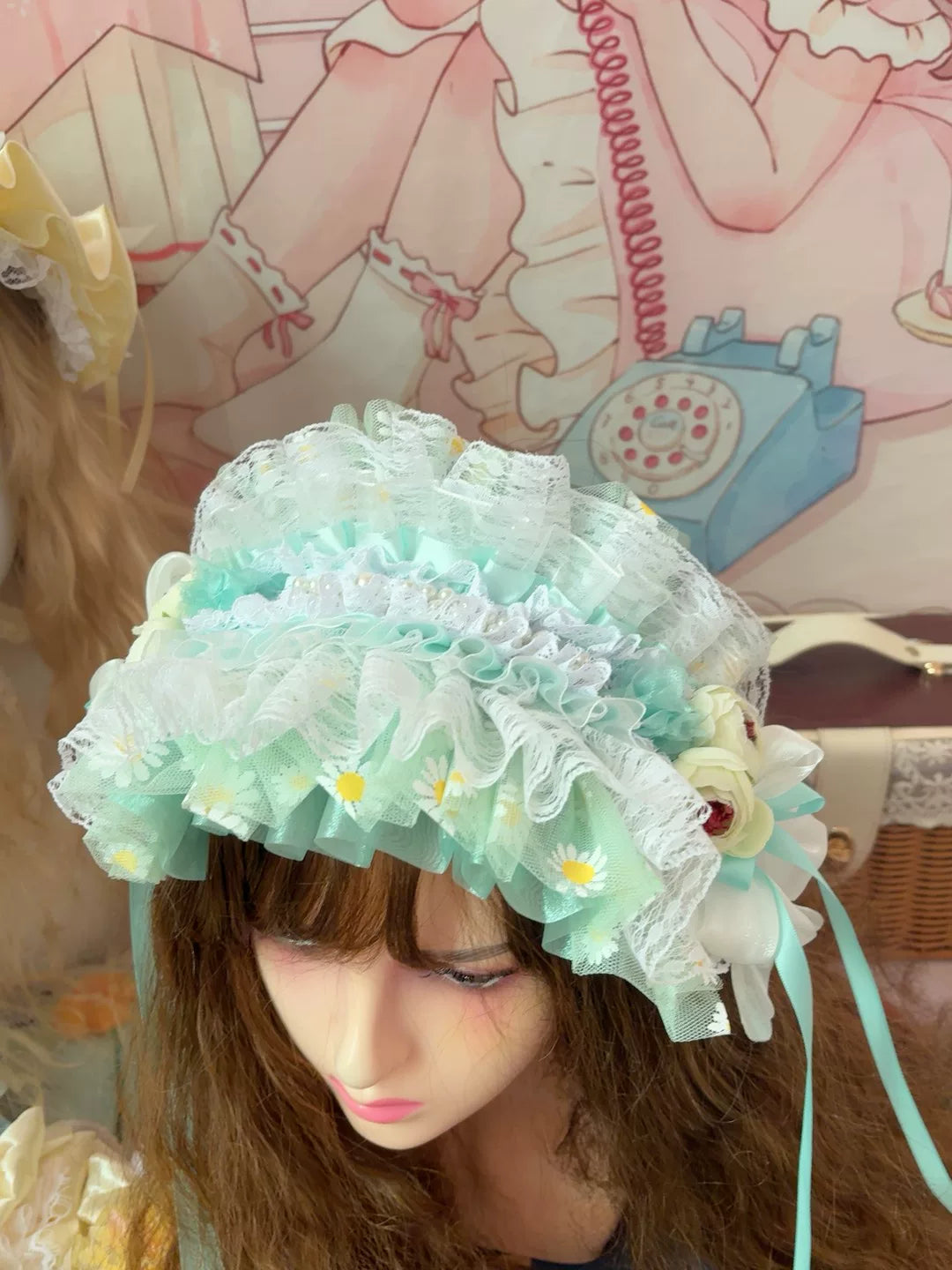 Mintgroene Lolita Haarband met Ruffles en Kant