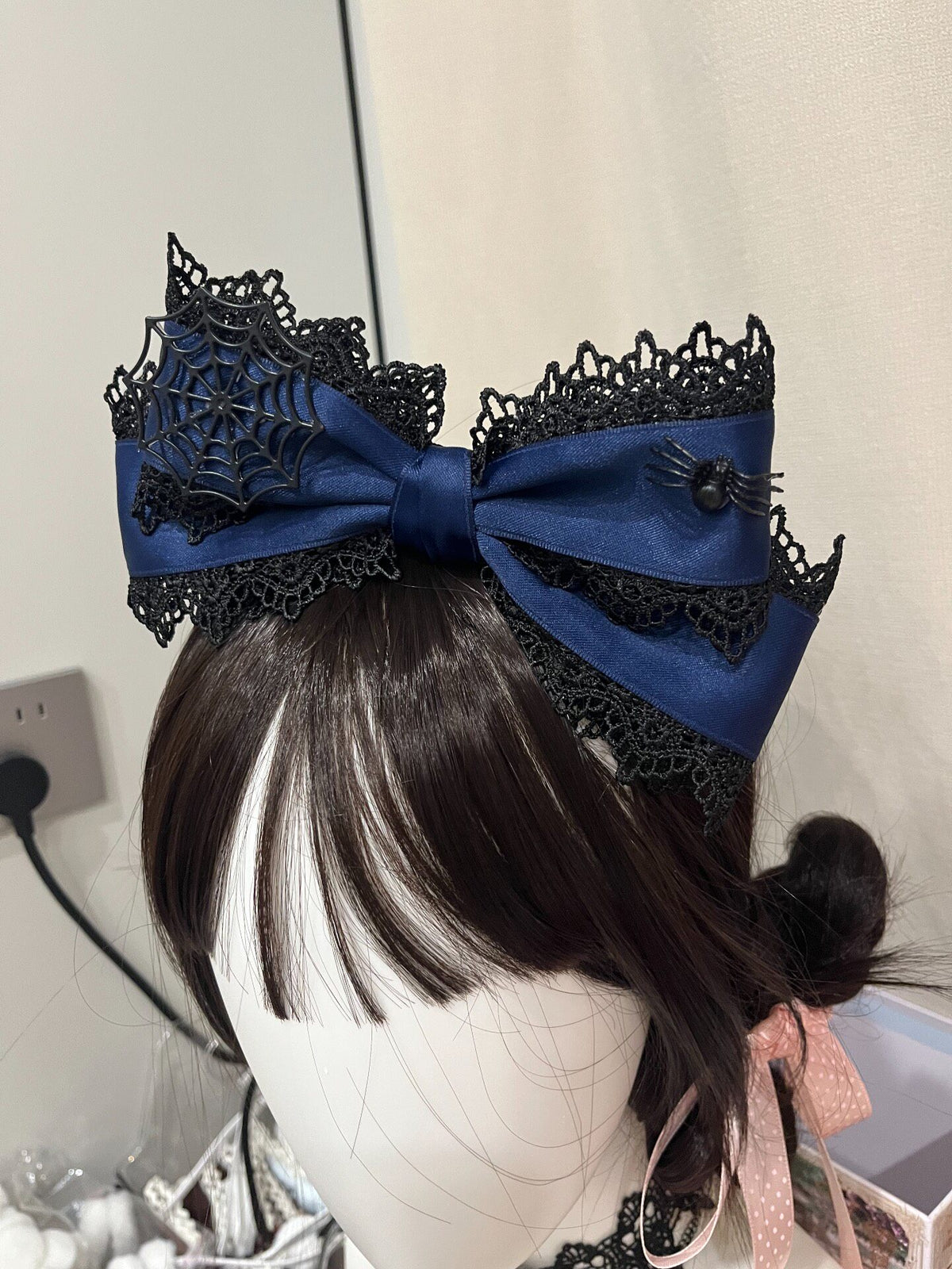 Black-Navy Lace Spider Bow Headwear