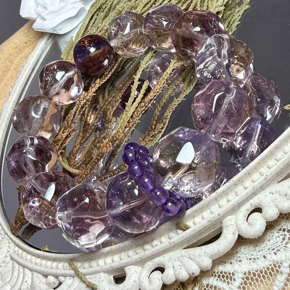 Natural Ametrine Amethyst Phantom Quartz Beaded Bracelet