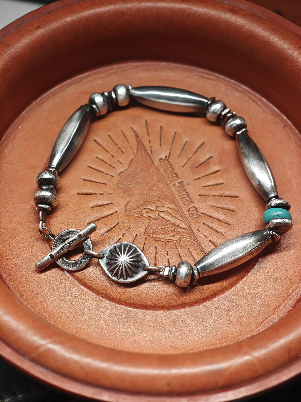 Bracelet Argent Massif Navajo Turquoise Fermoir Tournesol