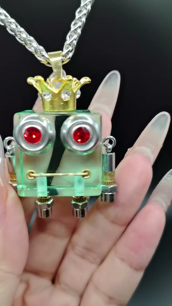 Green Resin Robot Pendant with Crown