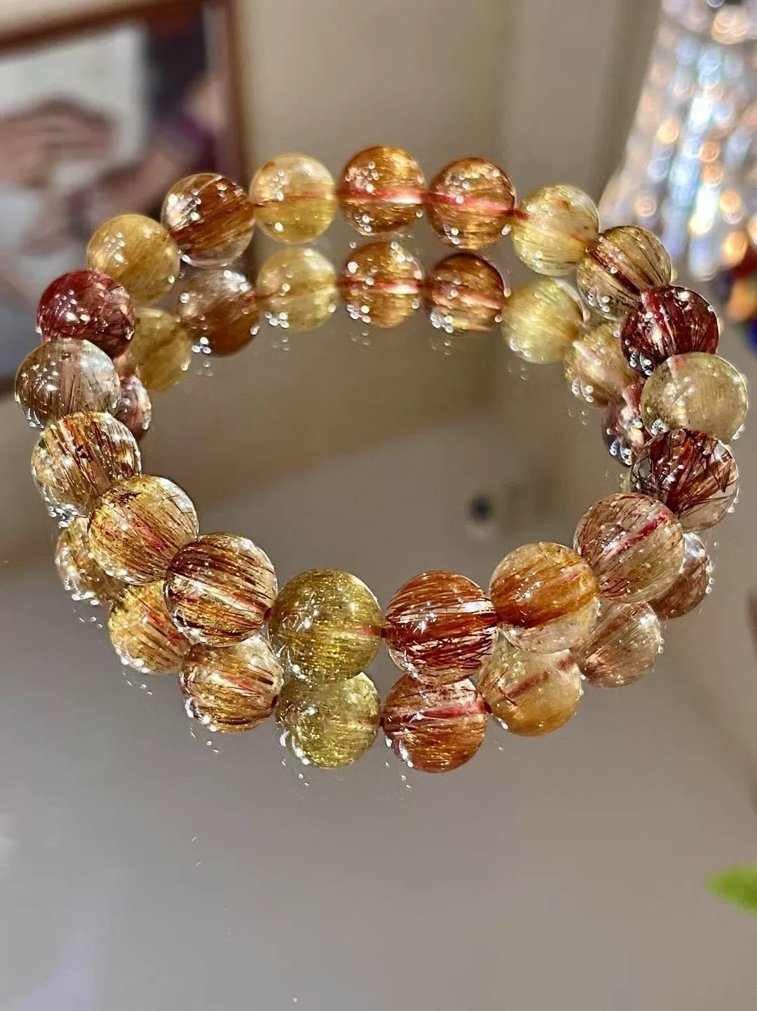 Kupfer-Rutilquarz-Perlenarmband 10 mm