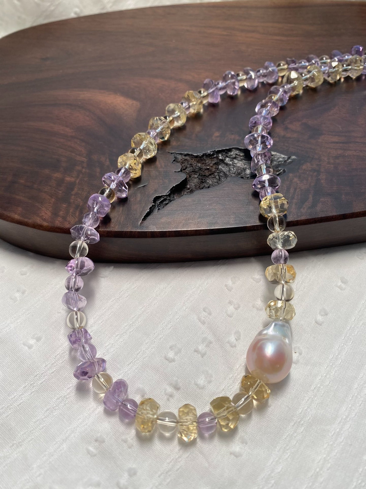 Amethyst Citrine Faceted Bead Necklace