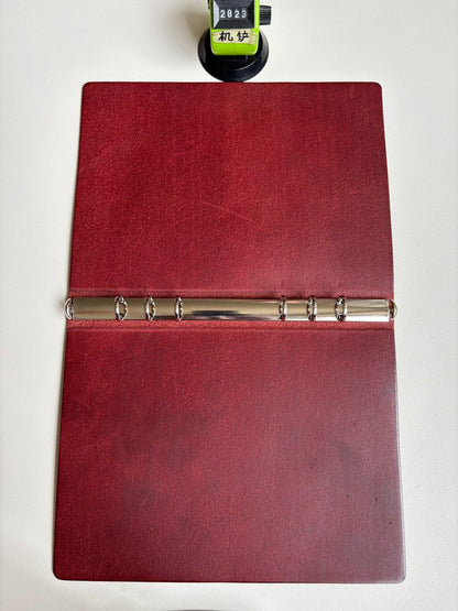 Handmade A5 Leather Binder, Wine-Red Pueblo, 15-Ring Mechanism
