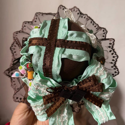 Handcrafted Lolita Mini Hat in Mint and Chocolate