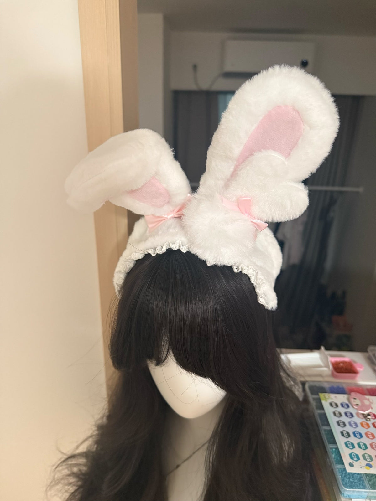 White Plush Rabbit Ear Headband