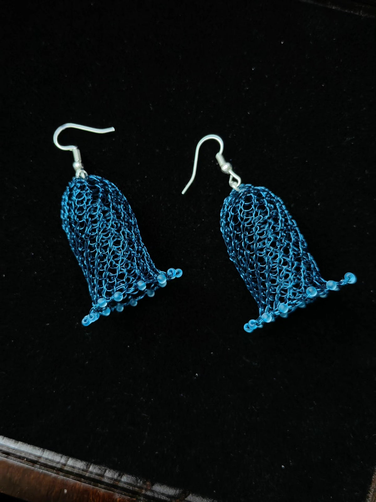 Handmade Crocheted Blue Bell Earrings