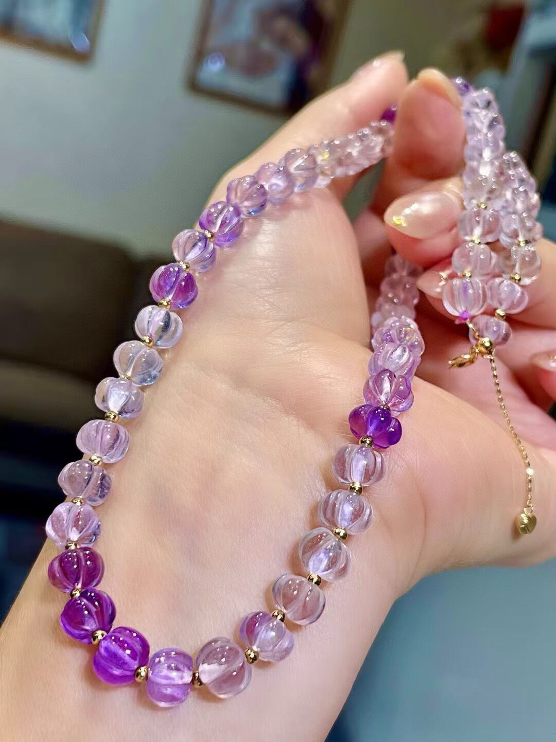 18K Gold Pumpkin-Cut Graded Amethyst Necklace