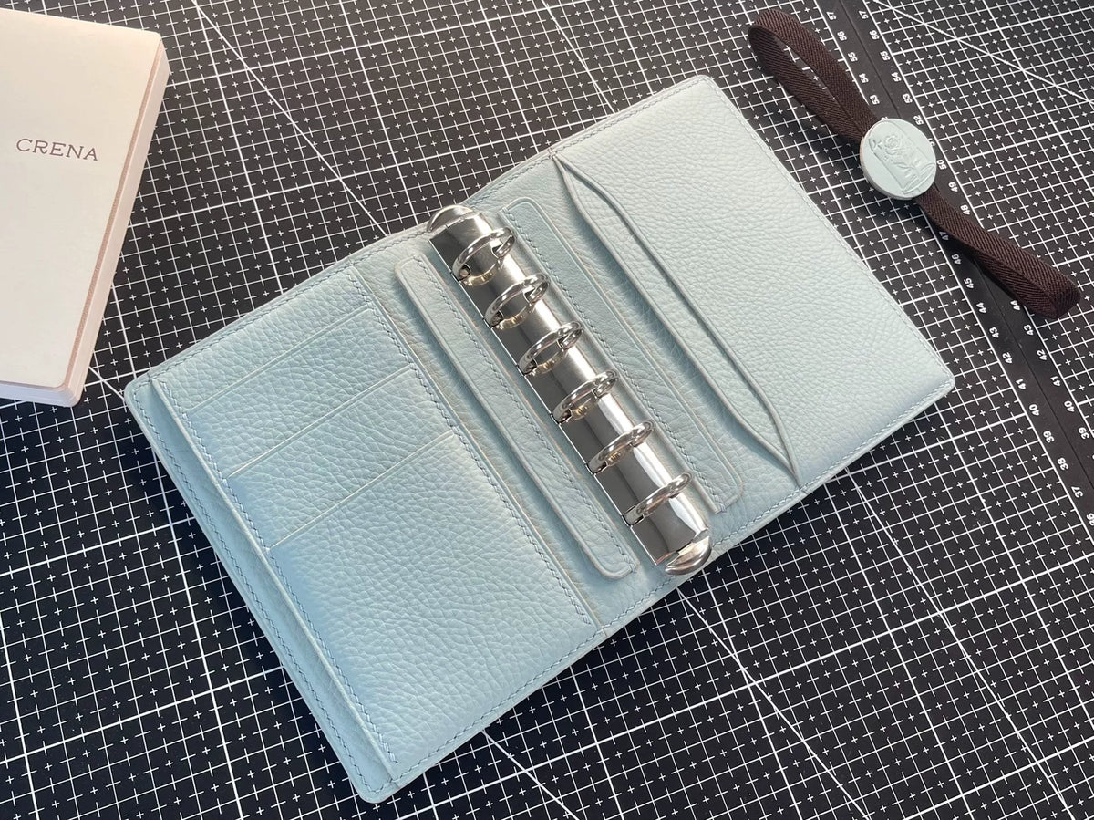 A7 Leather Binder Dark Brown Blue Lining