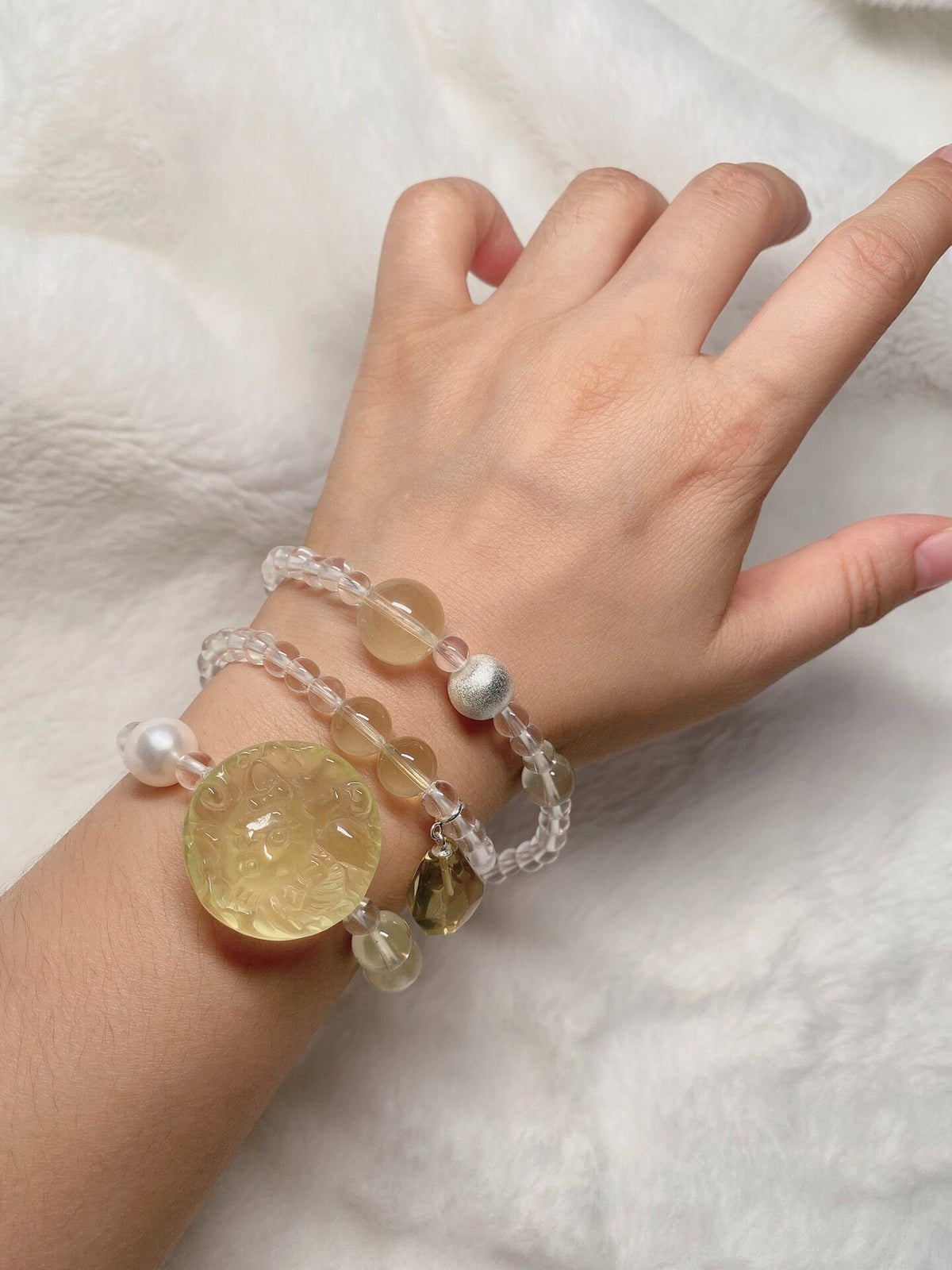 Triple Wrap Clear Lemon Quartz Bracelet