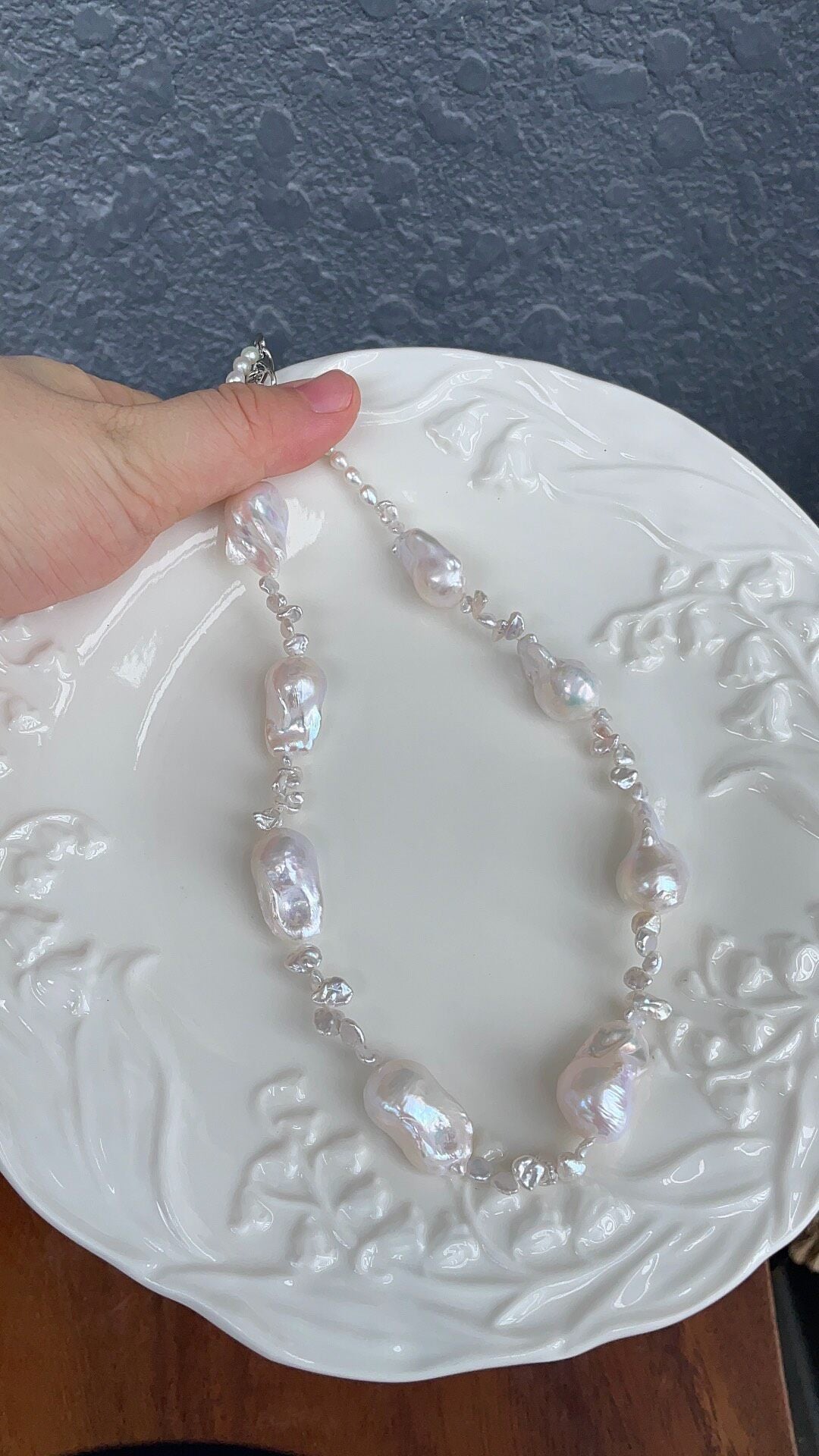 Barockhalsband av sötvattenpärlor 45 cm