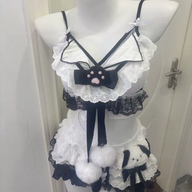 Black Kitty Camisole and Skirt Set