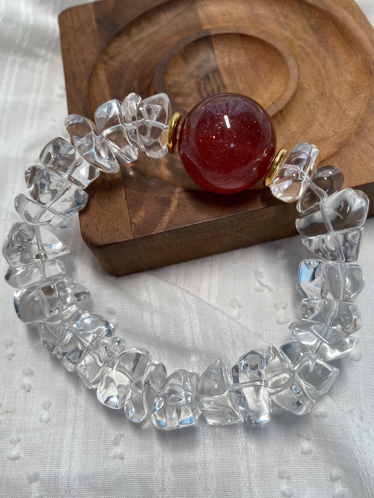 Strawberry Quartz Clear Quartz Beaded Bracelet