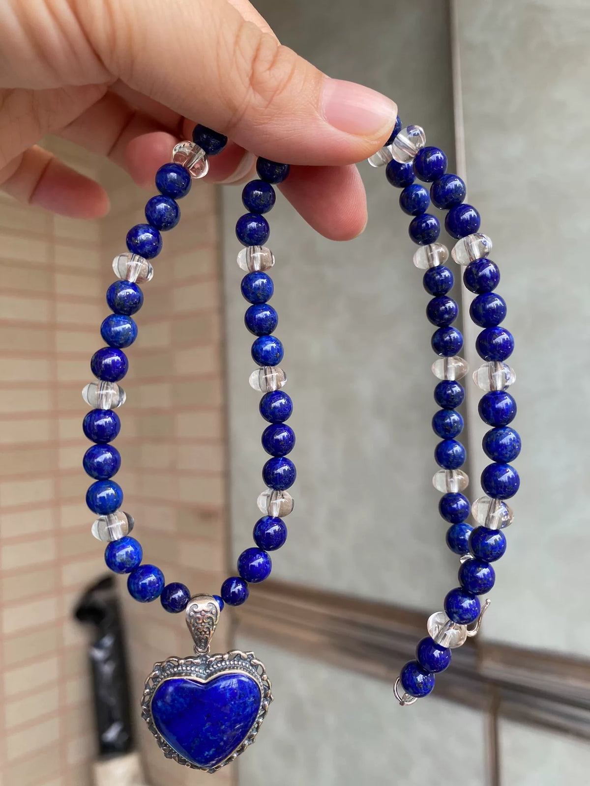 Collier pendentif cœur lapis-lazuli argent S925