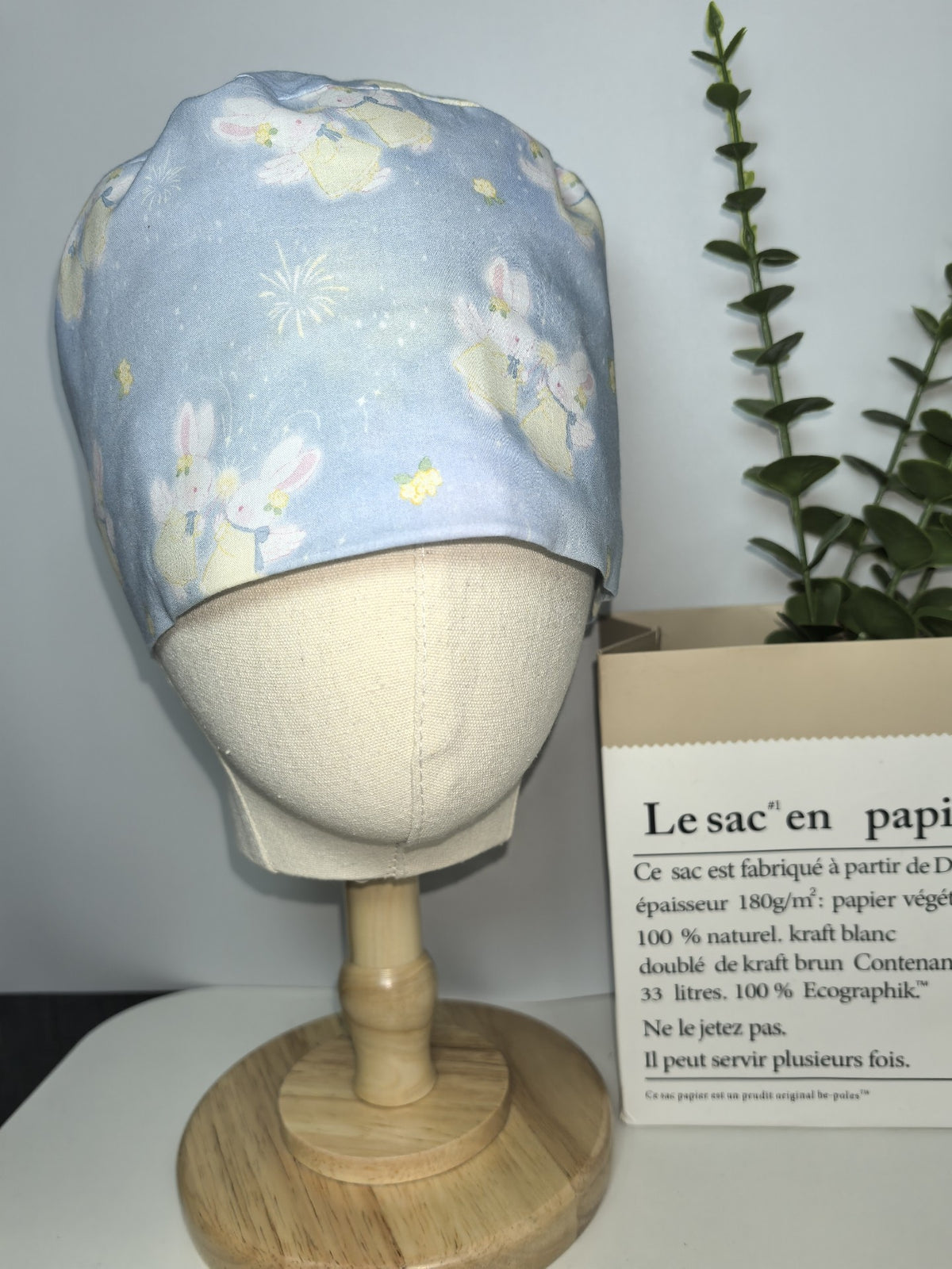 Pure Cotton Bunny Print Bouffant Cap