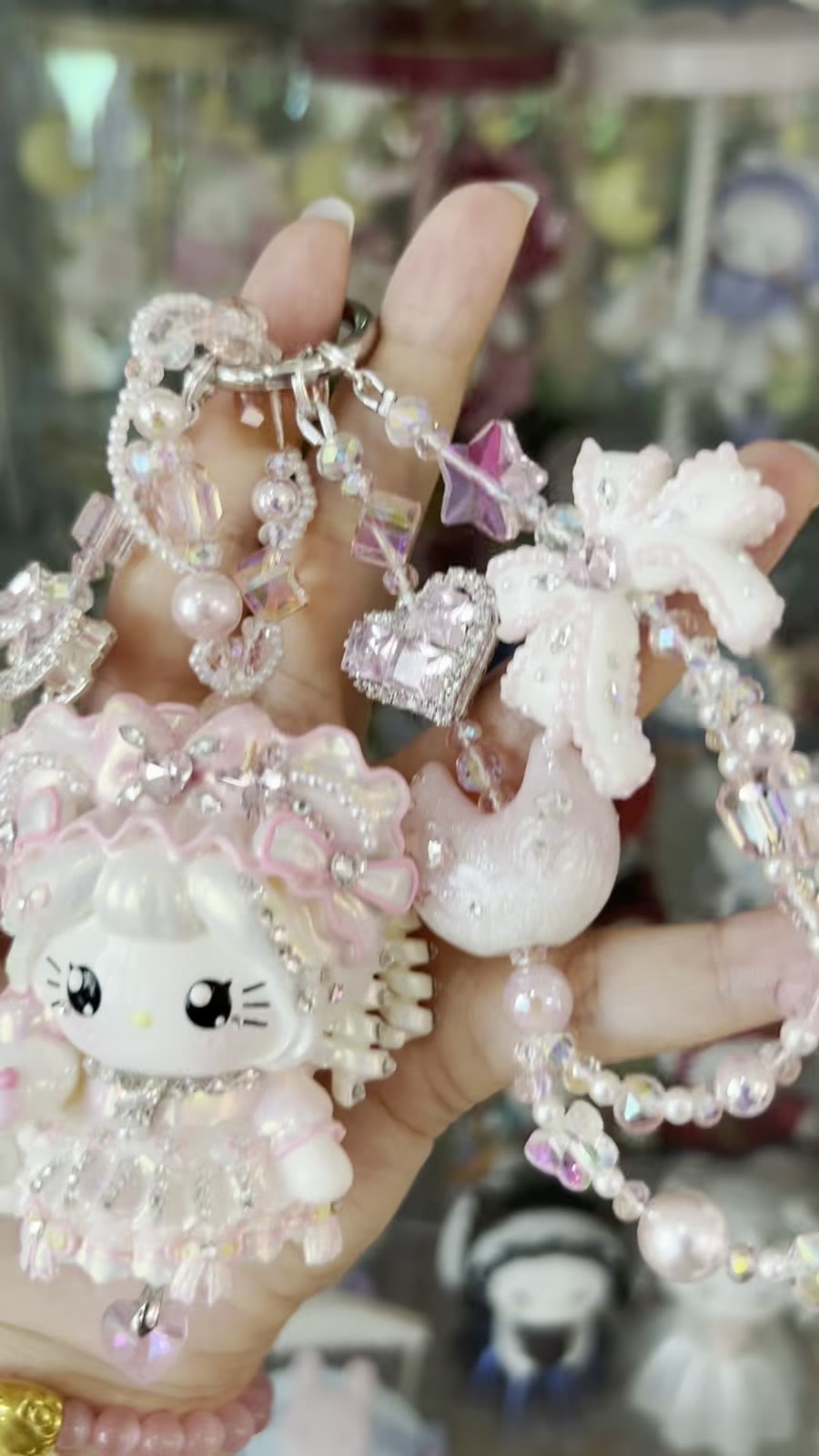 Handbeschilderde Kitty Charm Roze Lolita Strik