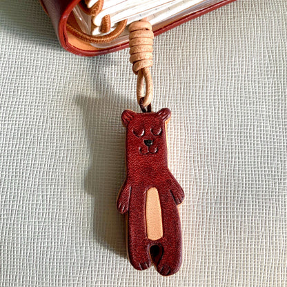 Set of Two Leather Charms: Bear and Heart Pendants for Journal, Bag, or Phone
