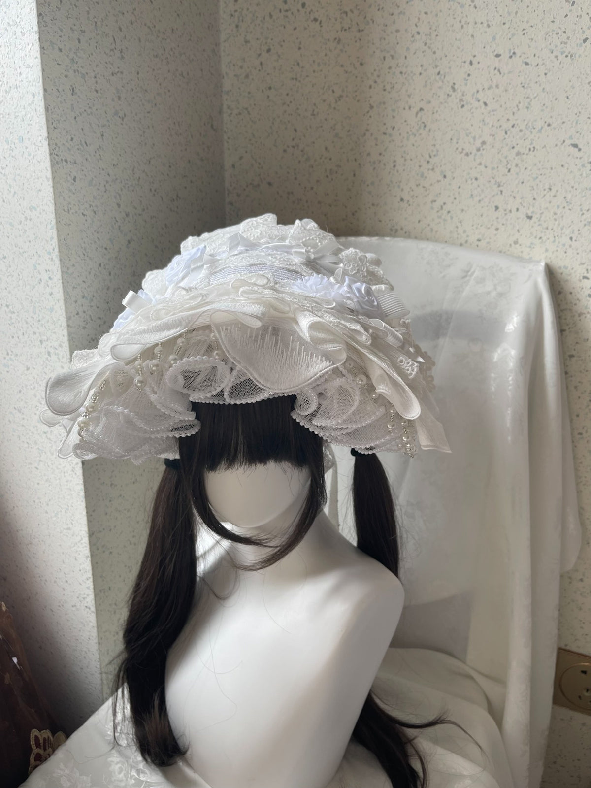 White Lace Lolita Bonnet Hat