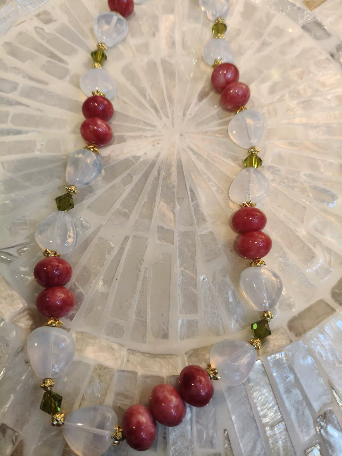 Pink and White Czech Glass Statement Necklace